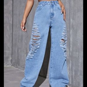 High Waist Ripped Wide Leg Jeans